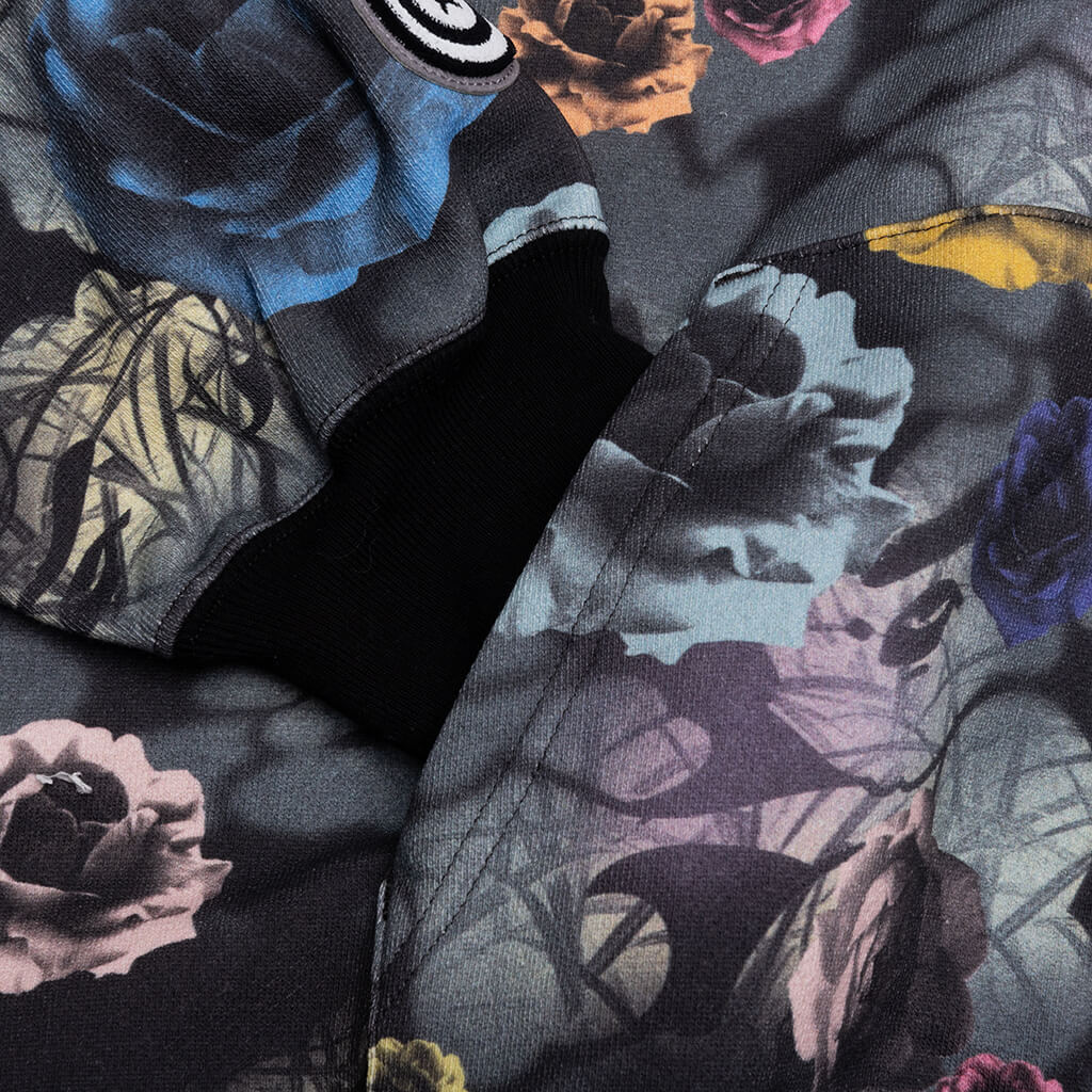Floral Camo Shark Relaxed Fit Full Zip Hoodie Black