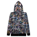 Floral Camo Shark Relaxed Fit Full Zip Hoodie Black
