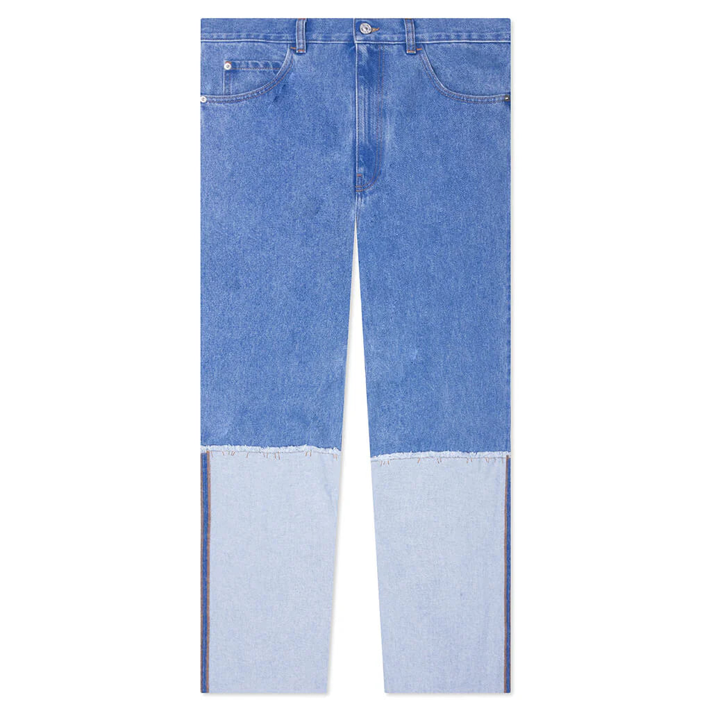 Wide Leg Blue Jeans With High Turn Up Cobalt
