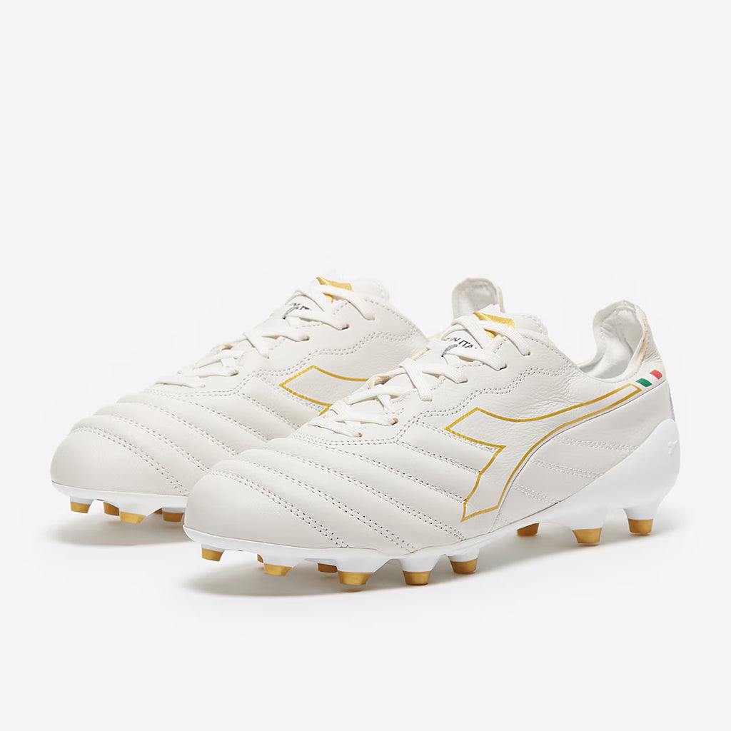 Diadora Brasil Elite Tech Made in Italy LPX FG Firm Ground Soccer Cleats White Gold