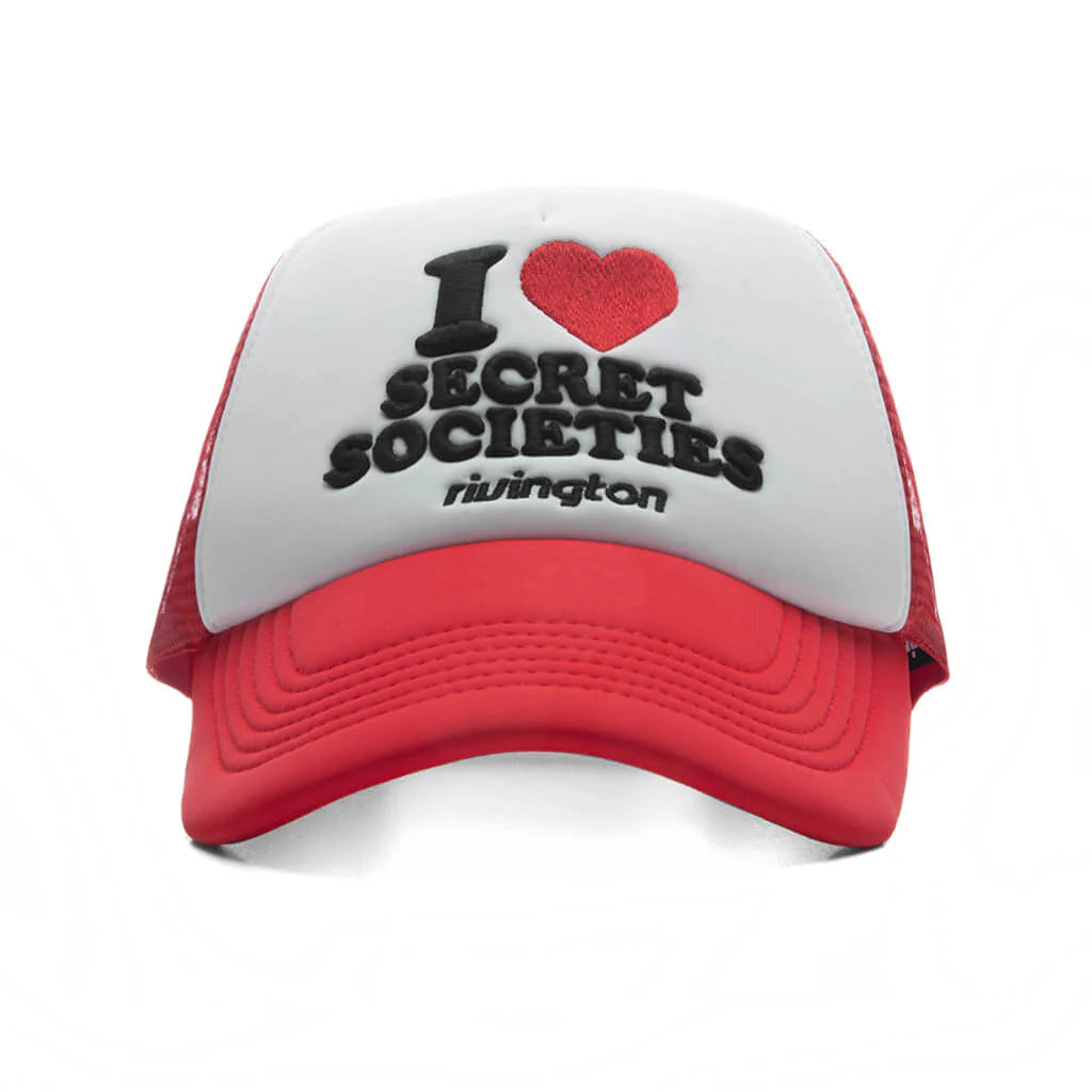Secret Societies Trucker Hat White Red
