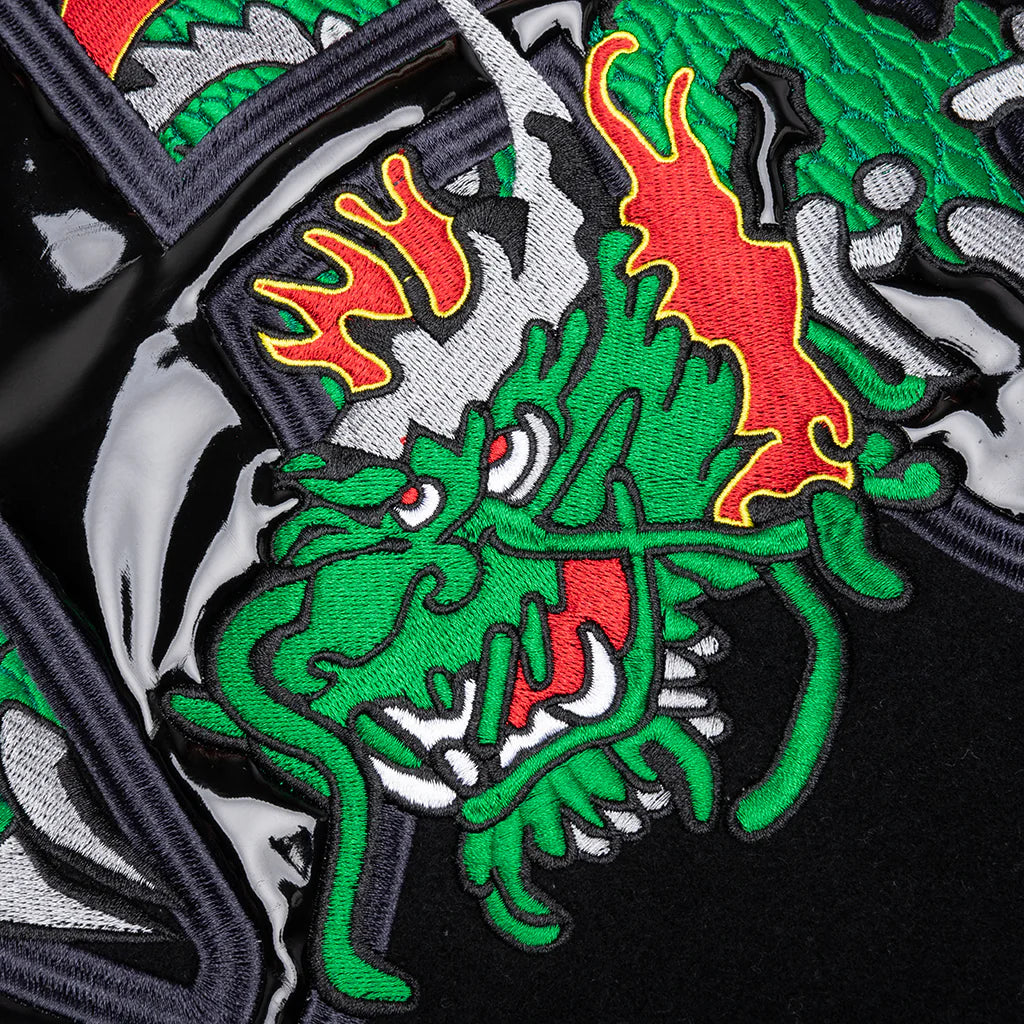 Dragon Embroidered Varsity Jacket Black