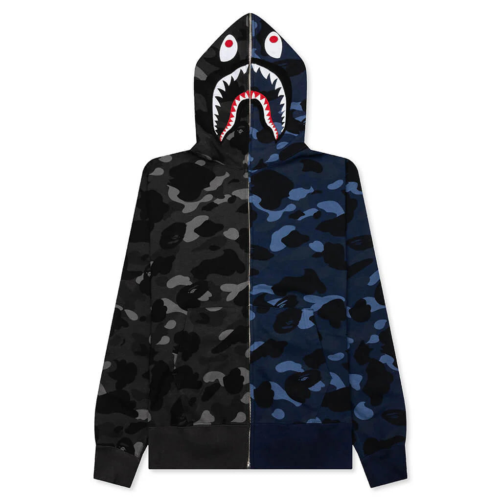 Color Camo Separate Shark Full Zip Hoodie Black Navy