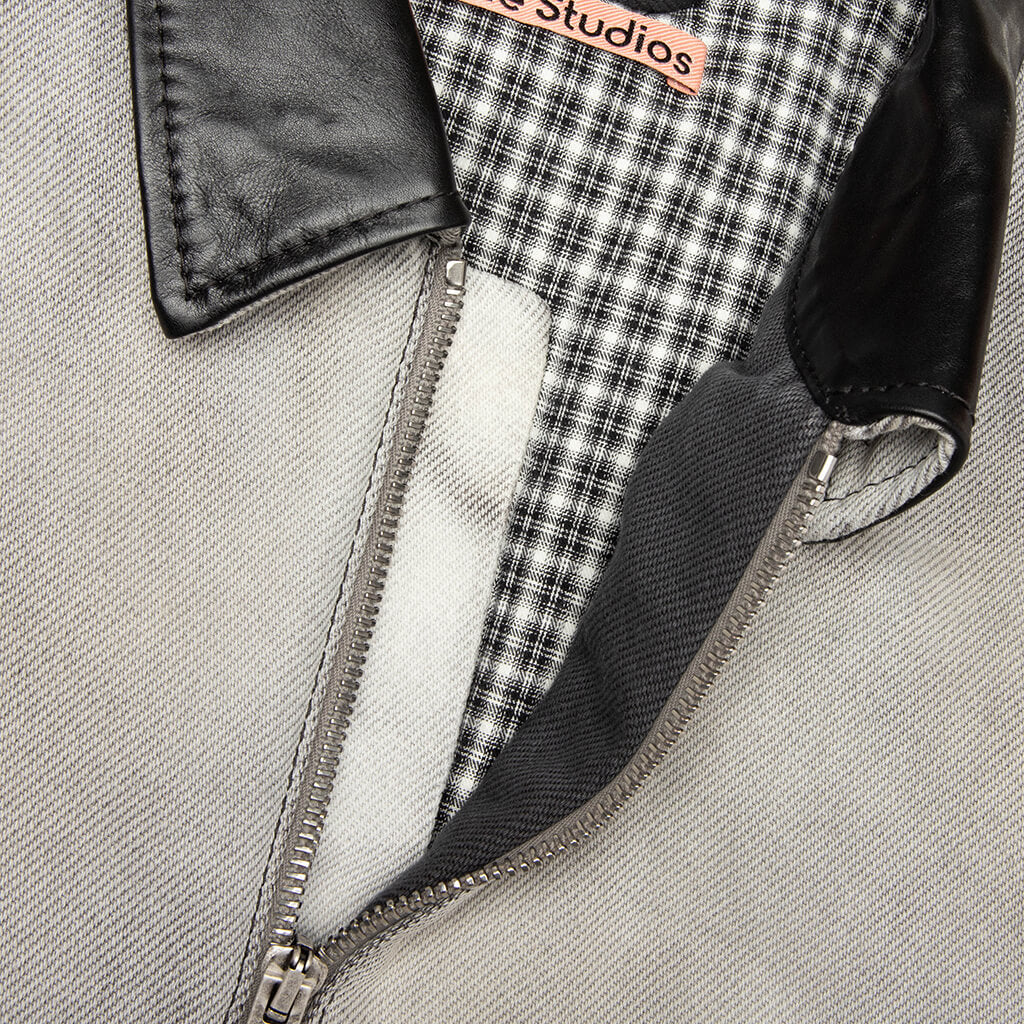 Faded Denim Bomber Jacket White Black