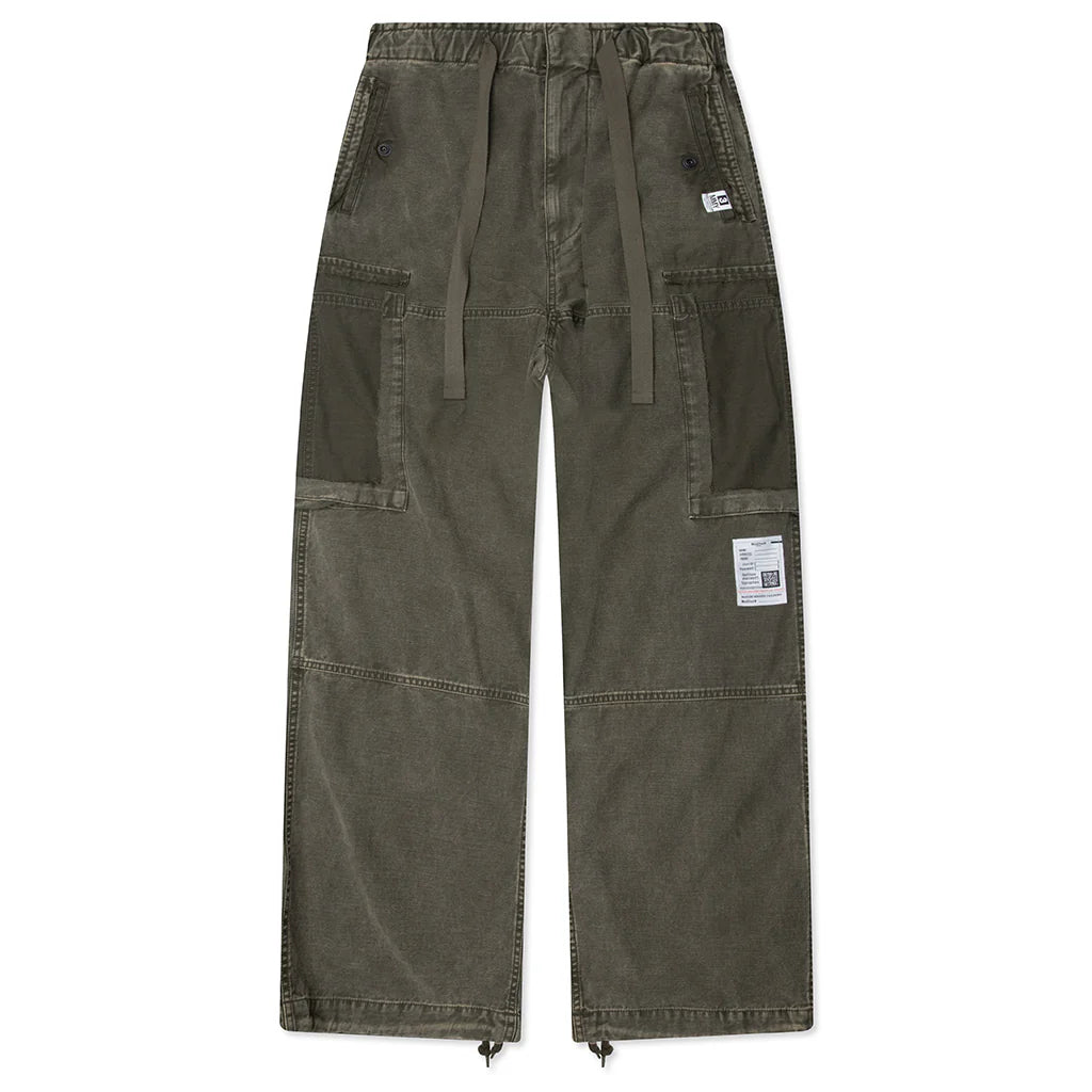 Cotton Satin Cargo Trousers Dark Green