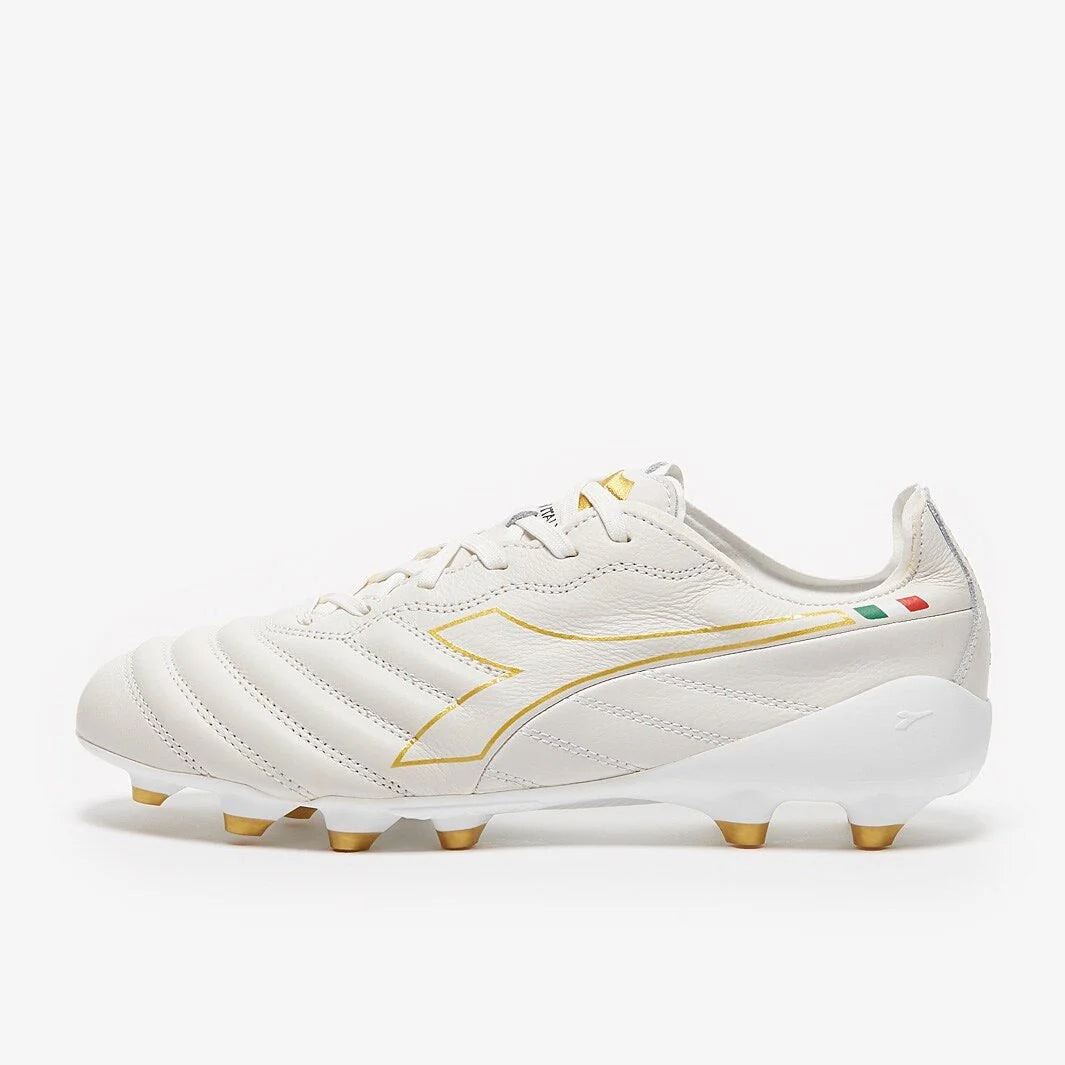 Diadora Brasil Elite Tech Made in Italy LPX FG Firm Ground Soccer Cleats White Gold
