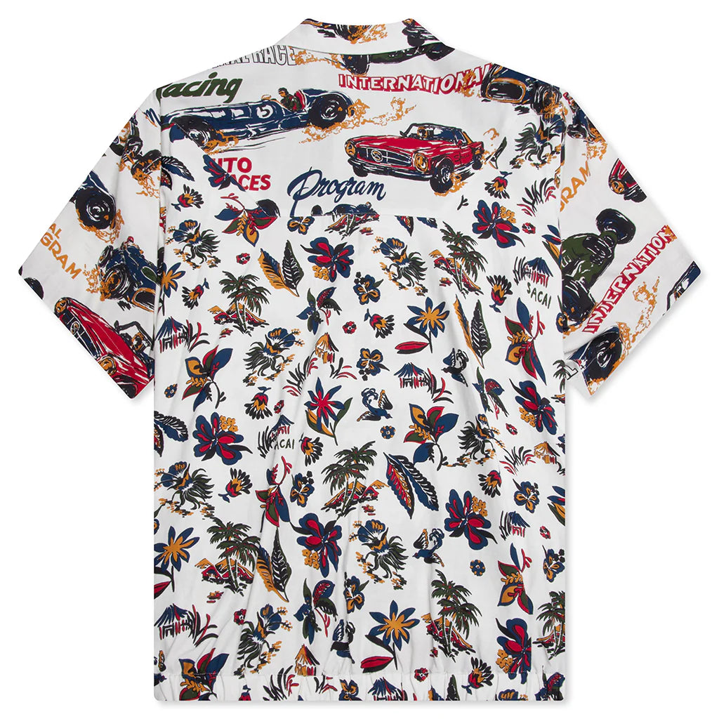 Car Race Tropical Print Shirt Ivory