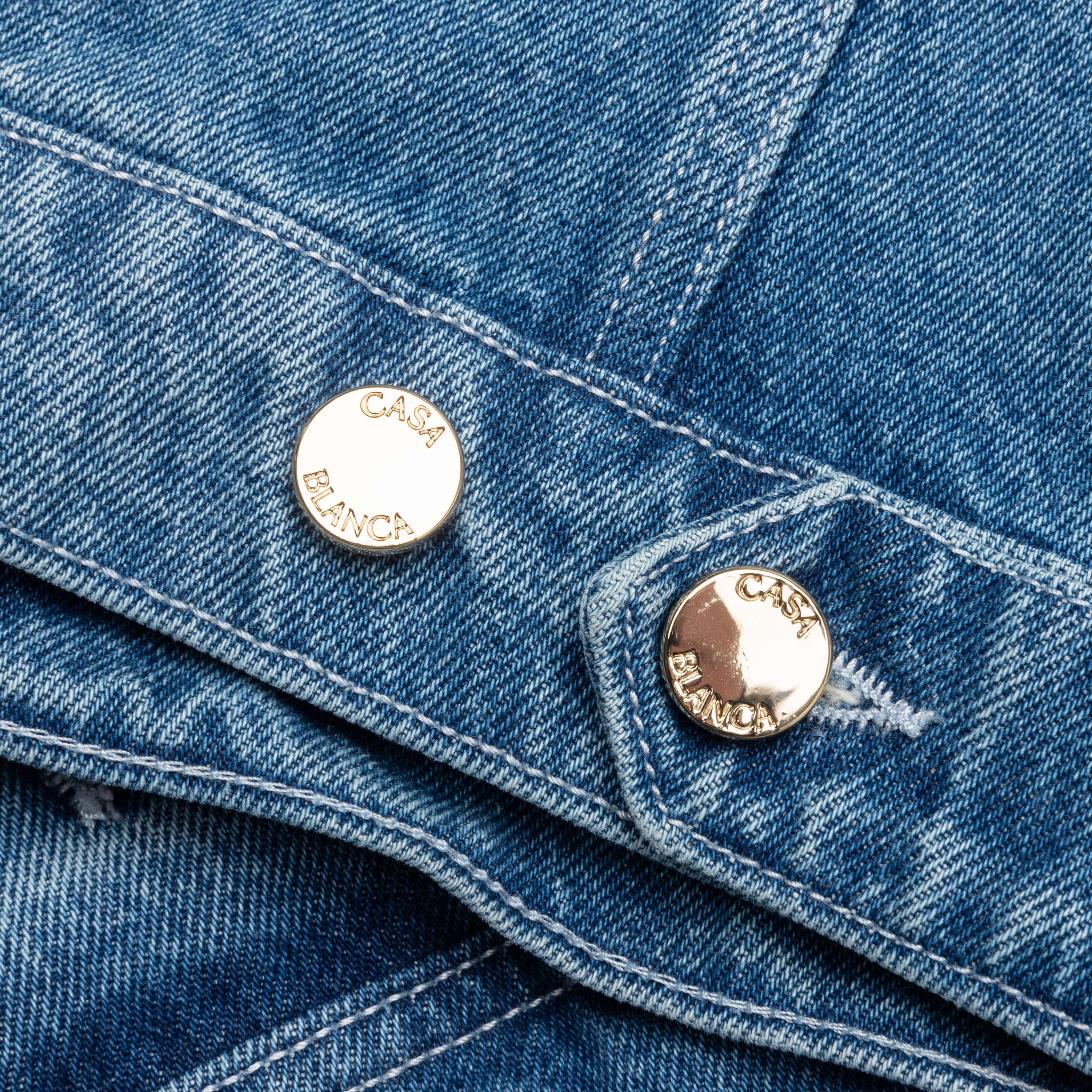 Stone Wash Denim Embroidered Motif Jacket Stone Wash