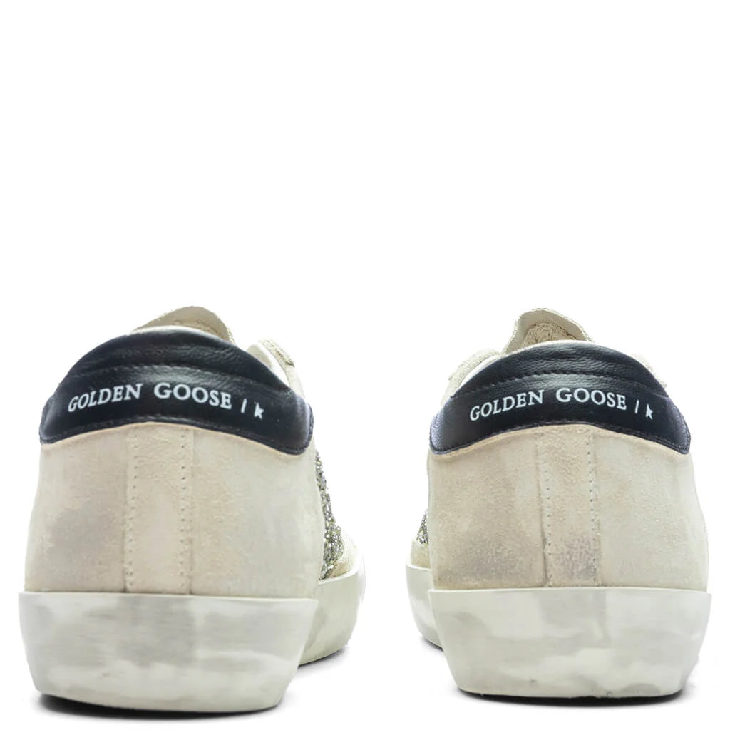 Womens Glitter Suede Super Star Platinum Beige Black