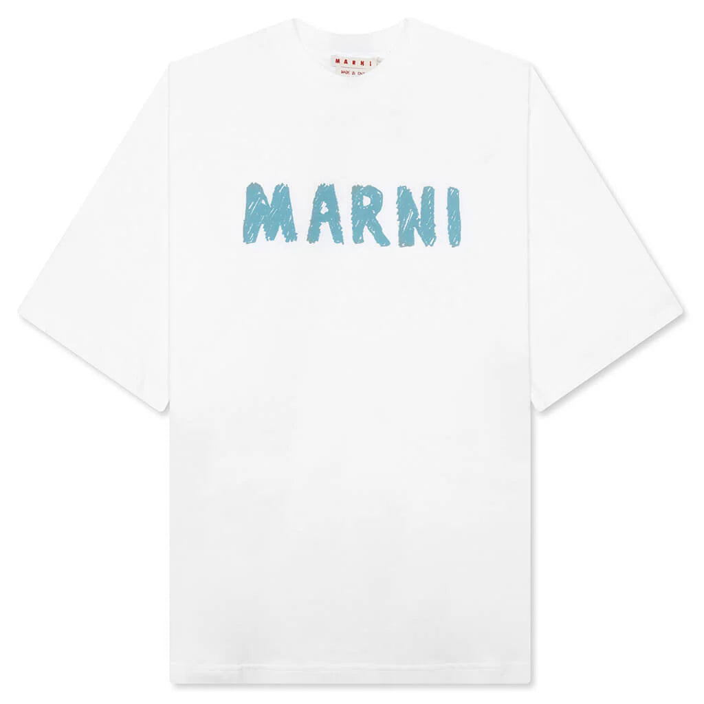Scribble Logo Cotton T Shirt Lily White