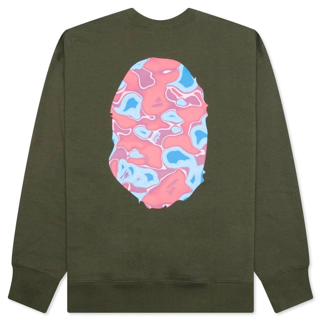 Liquid Camo Ape Head Relaxed Fit Crewneck Sweat Olive Drab