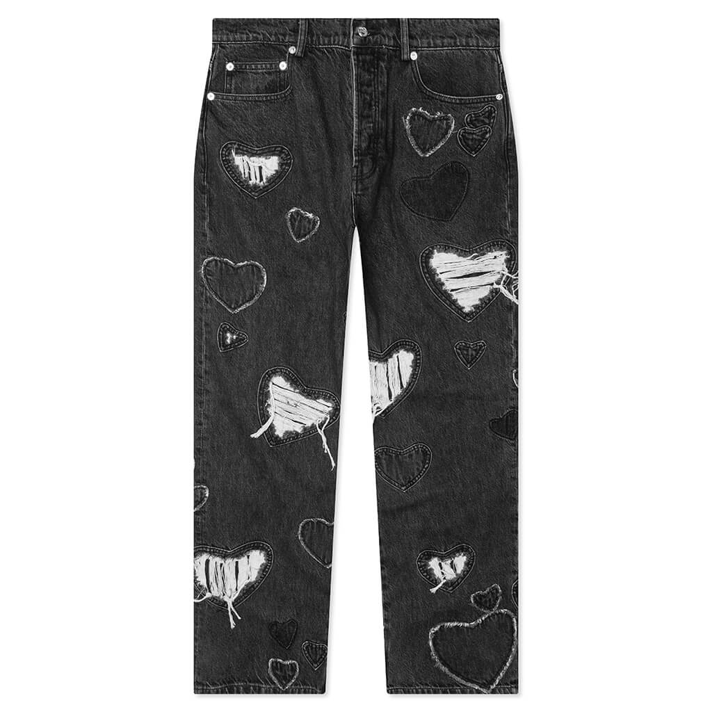 Heart Patchwork Jeans Heart Charcoal Wash