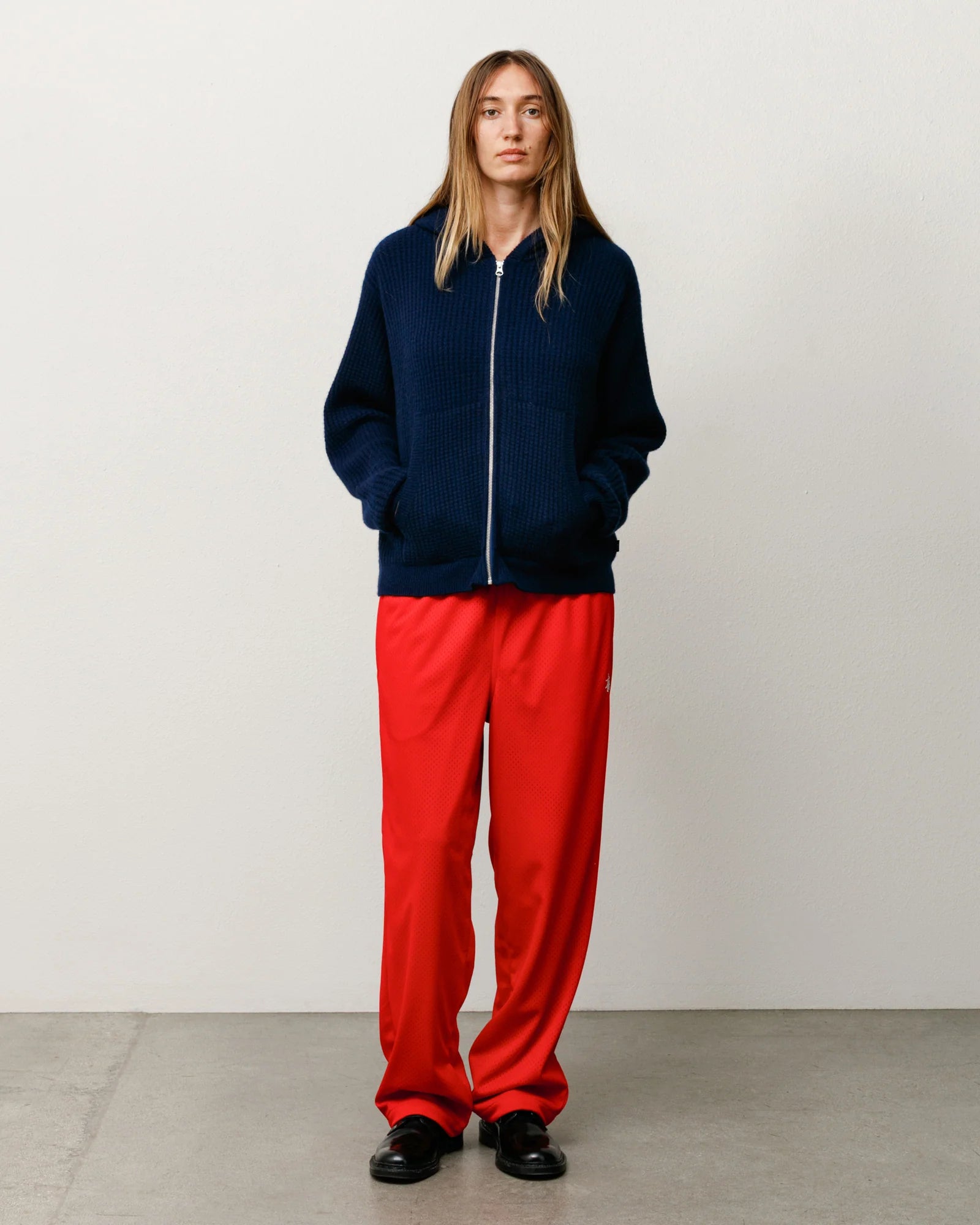 WAFFLE CASHMERE ZIP HOOD SWEATER