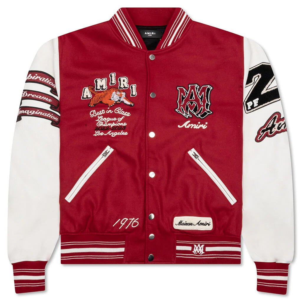 Vintage Patch Varsity Bomber Jacket Red