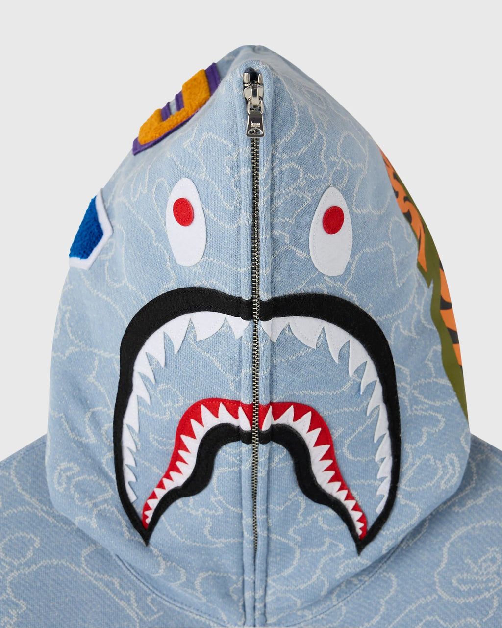 BAPE Neon 1st Camo Shark Full Zip Hoodie Light Indigo