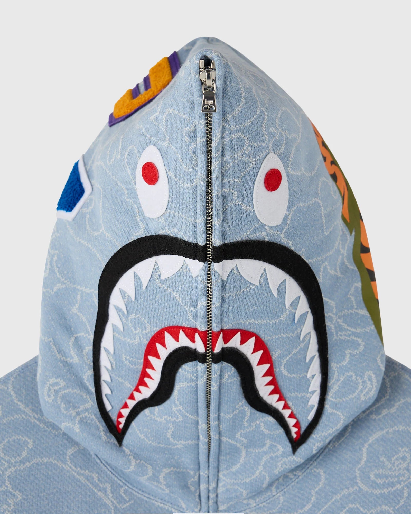 BAPE Neon 1st Camo Shark Full Zip Hoodie Light Indigo
