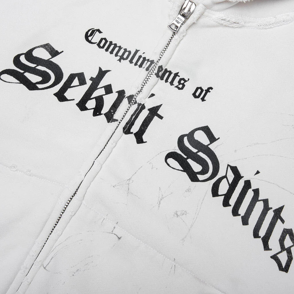 Stamp Zip Up Hoodie Vintage White