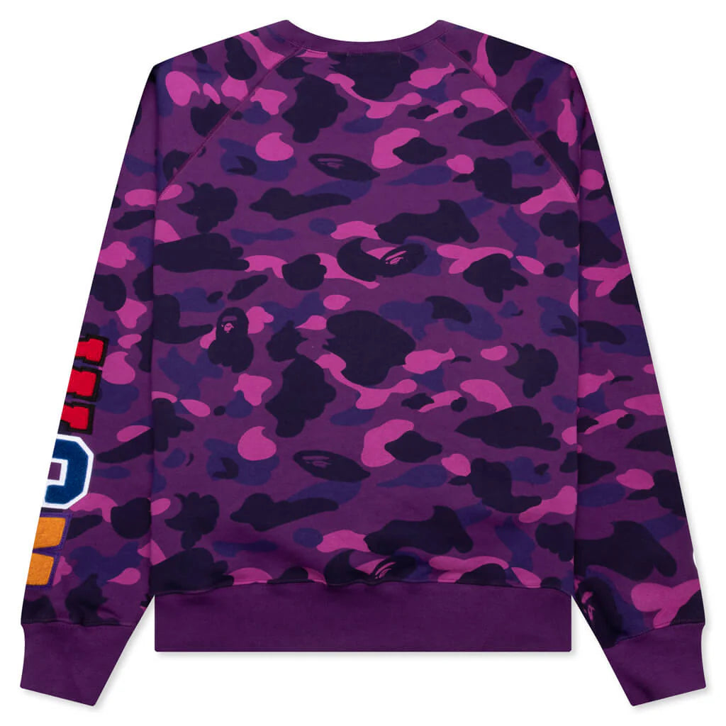 Color Camo Embroidery Shark Crewneck Purple