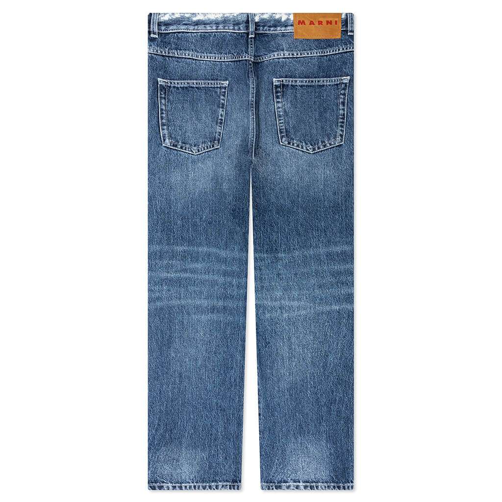 Virgin Wool Denim Trousers With Knitted Patches Deep Blue