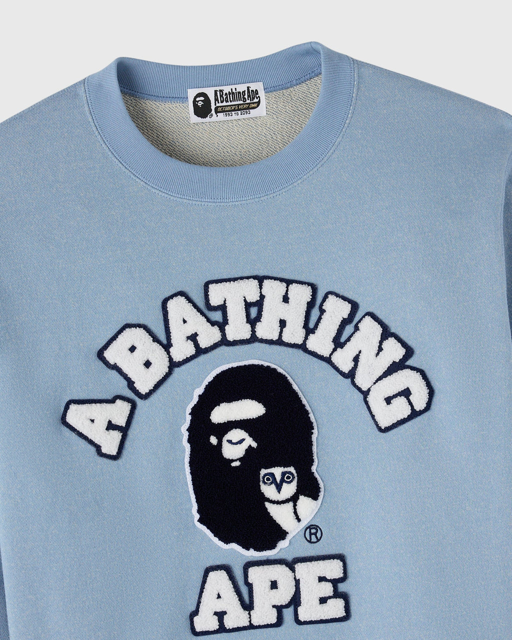 BAPE Denim Fleece College Crewneck Light Indigo