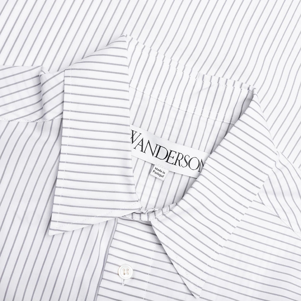 Contrast Patch Pocket Shirt Grey White