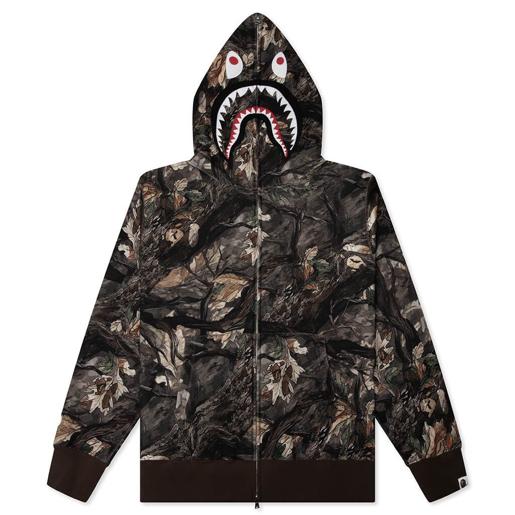 Tree Edge Camo Shark Relaxed Fit Full Zip Hoodie Brown