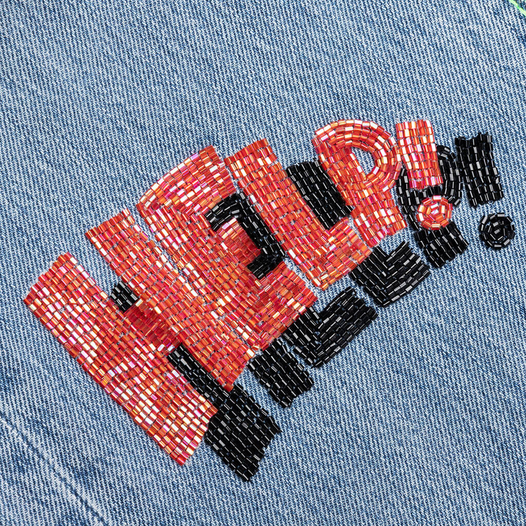 Sham Hand Beaded Double Wide Denim Indigo