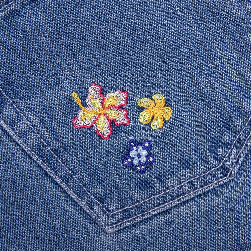 Stone Wash Denim Embroidered Motif Jean Stone Wash