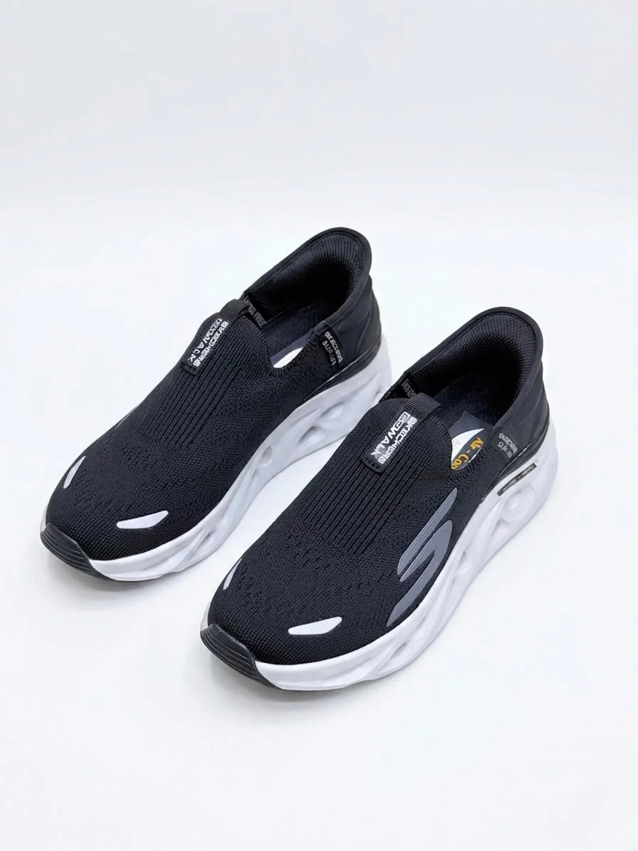 SKECHERS HANDS FREE SWIRL X TECH SLIP INN BLACK AND WHITE