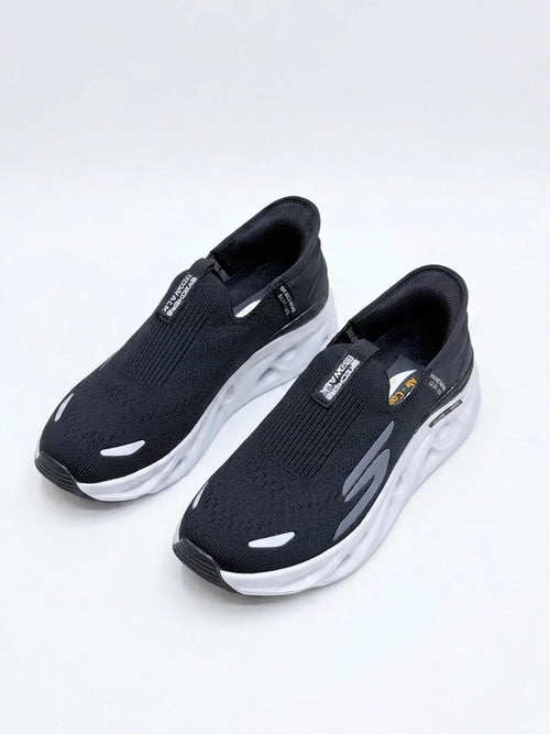 SKECHERS HANDS FREE SWIRL X TECH SLIP INN BLACK AND WHITE