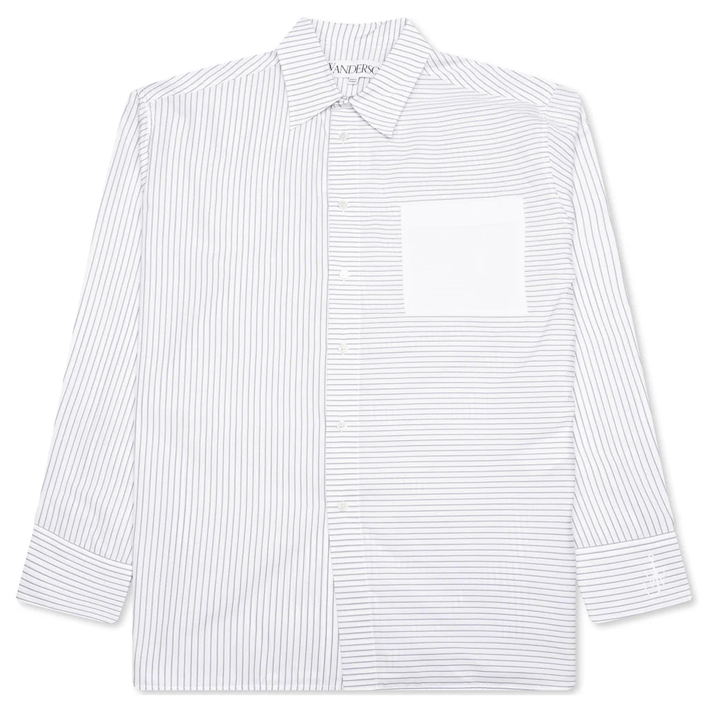 Contrast Patch Pocket Shirt Grey White