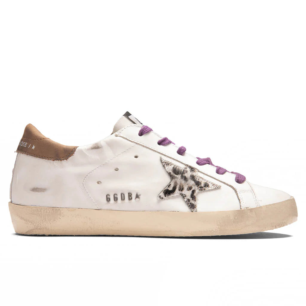 Womens Super Star Sneakers White Beige Brown Leo Brown