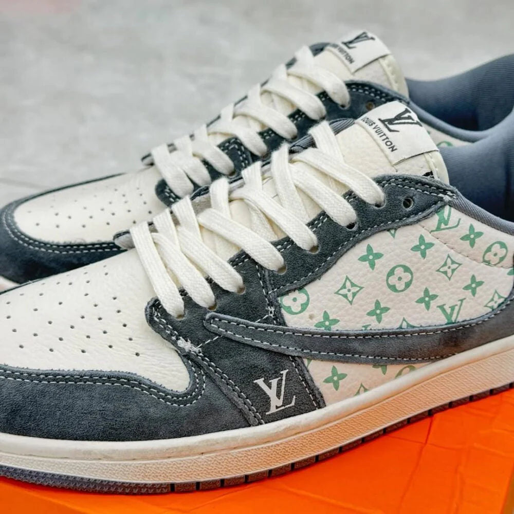 Louis Vuitton x Nike Air Jordan 1 Low Green Monogram Suede Custom