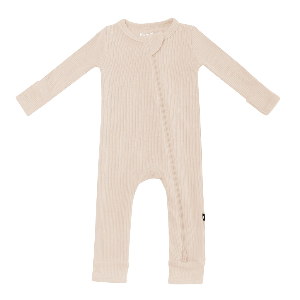 Ribbed Zipper Romper in Bisque
