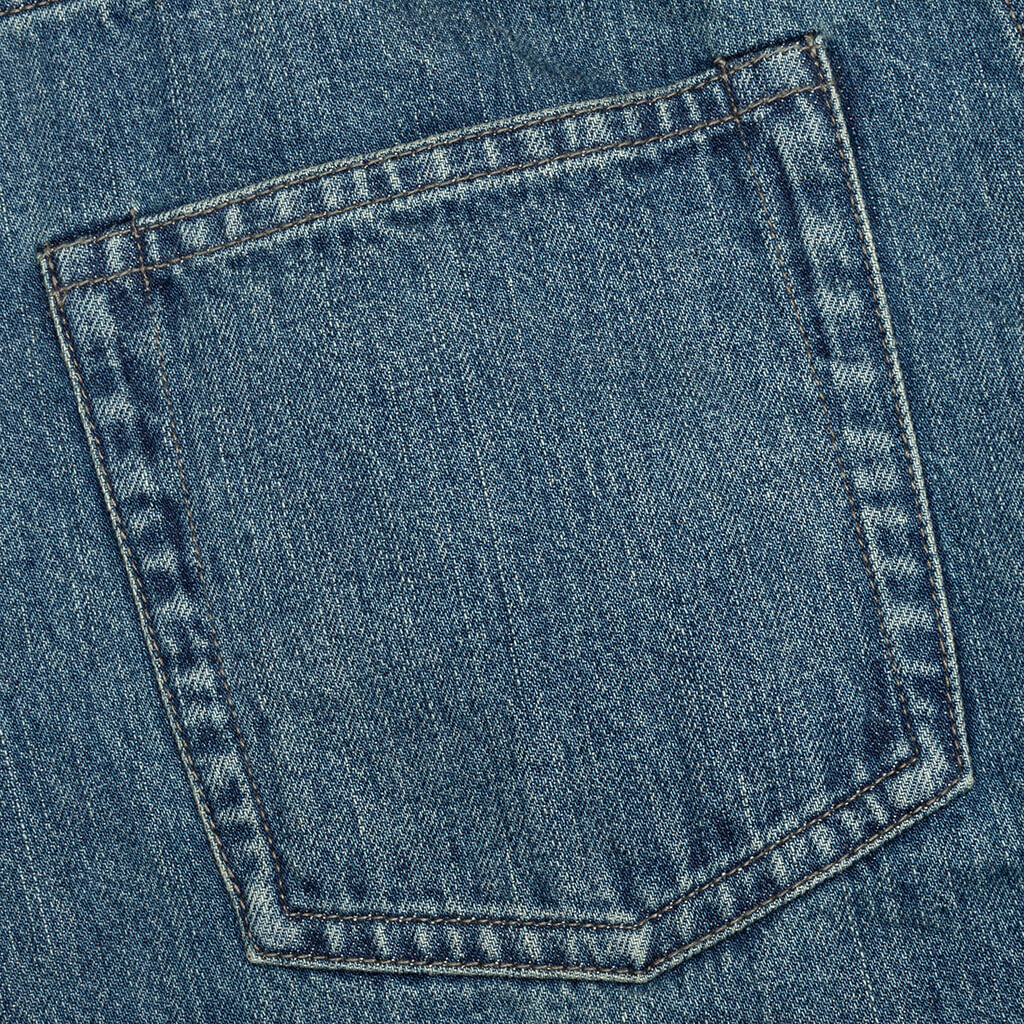 Washed and Bleached Raw Denim Trousers Blue