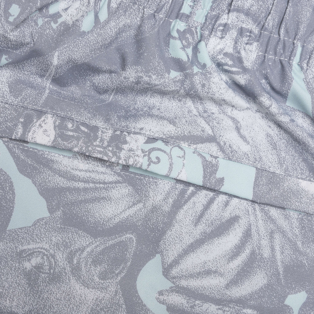 Linen Bermuda Swim Shorts with Hubert Objects Print Prussian Blue Grey