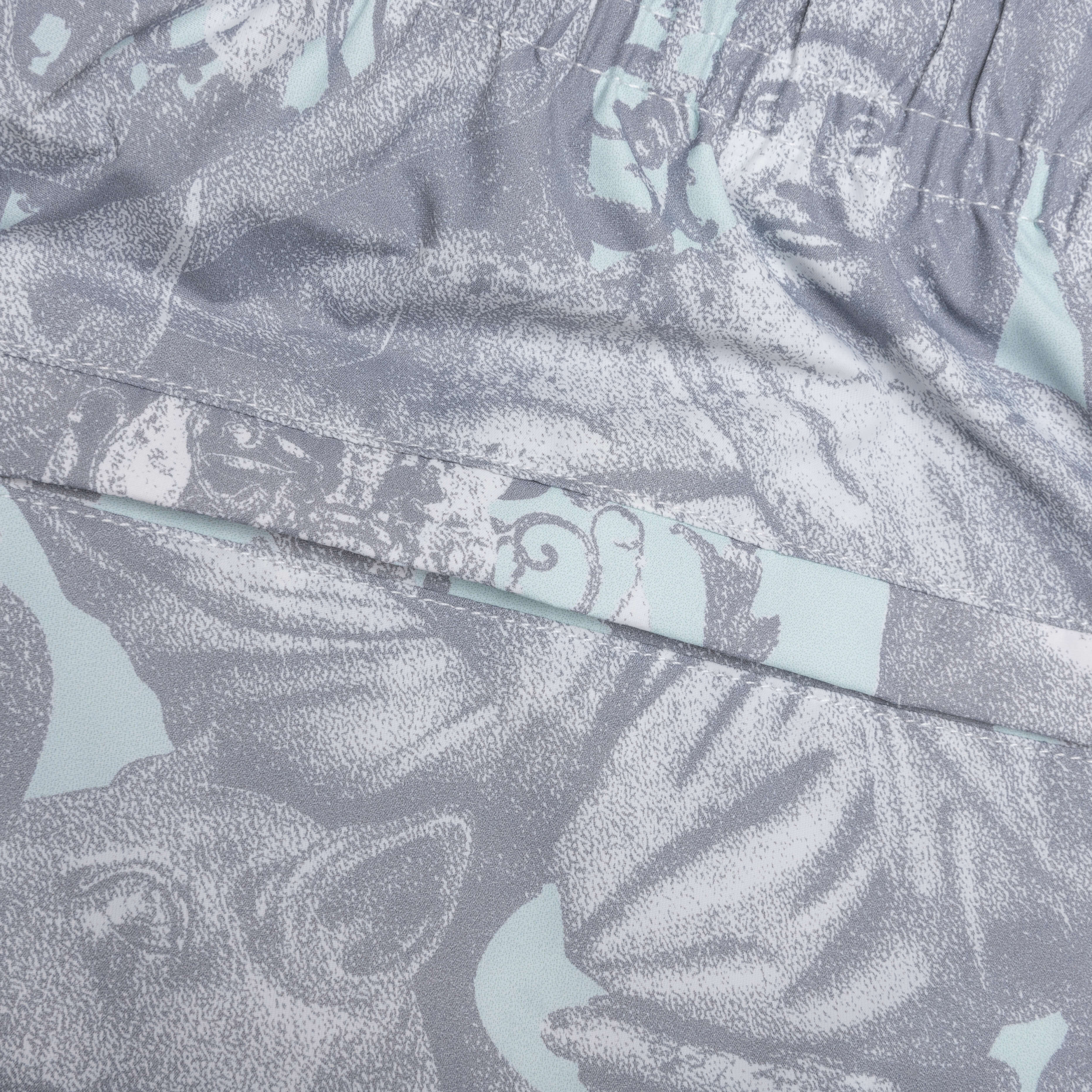 Linen Bermuda Swim Shorts with Hubert Objects Print Prussian Blue Grey