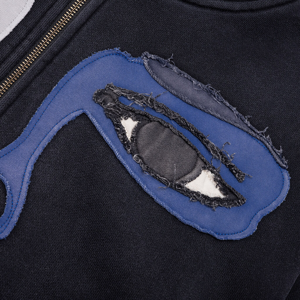 Patchwork Face Heavyweight Zip Up Hoodie Black