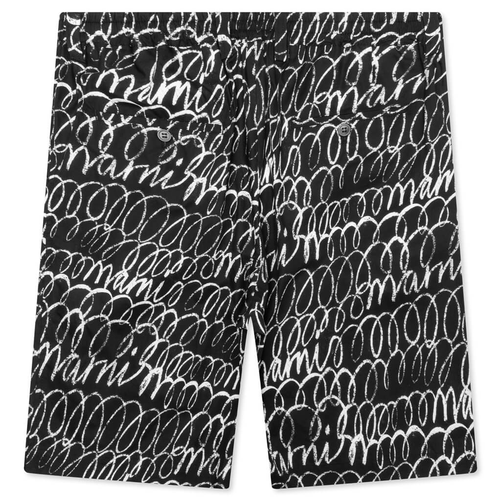 Scribbled Poplin Shorts Black