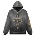 Represent x Guns N Roses Cross Zip Through Hoodie Stained Black