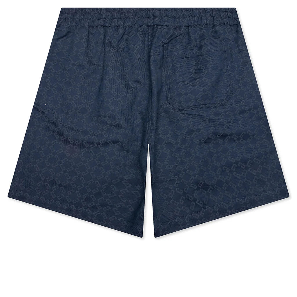 Shiny Monogram 72 Denim Bermuda Shorts Grey Blue