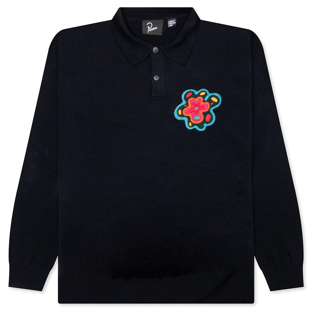 Flower Blob Knitted Polo Shirt Midnight Blue