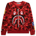 Color Camo Embroidery Shark Crewneck Red