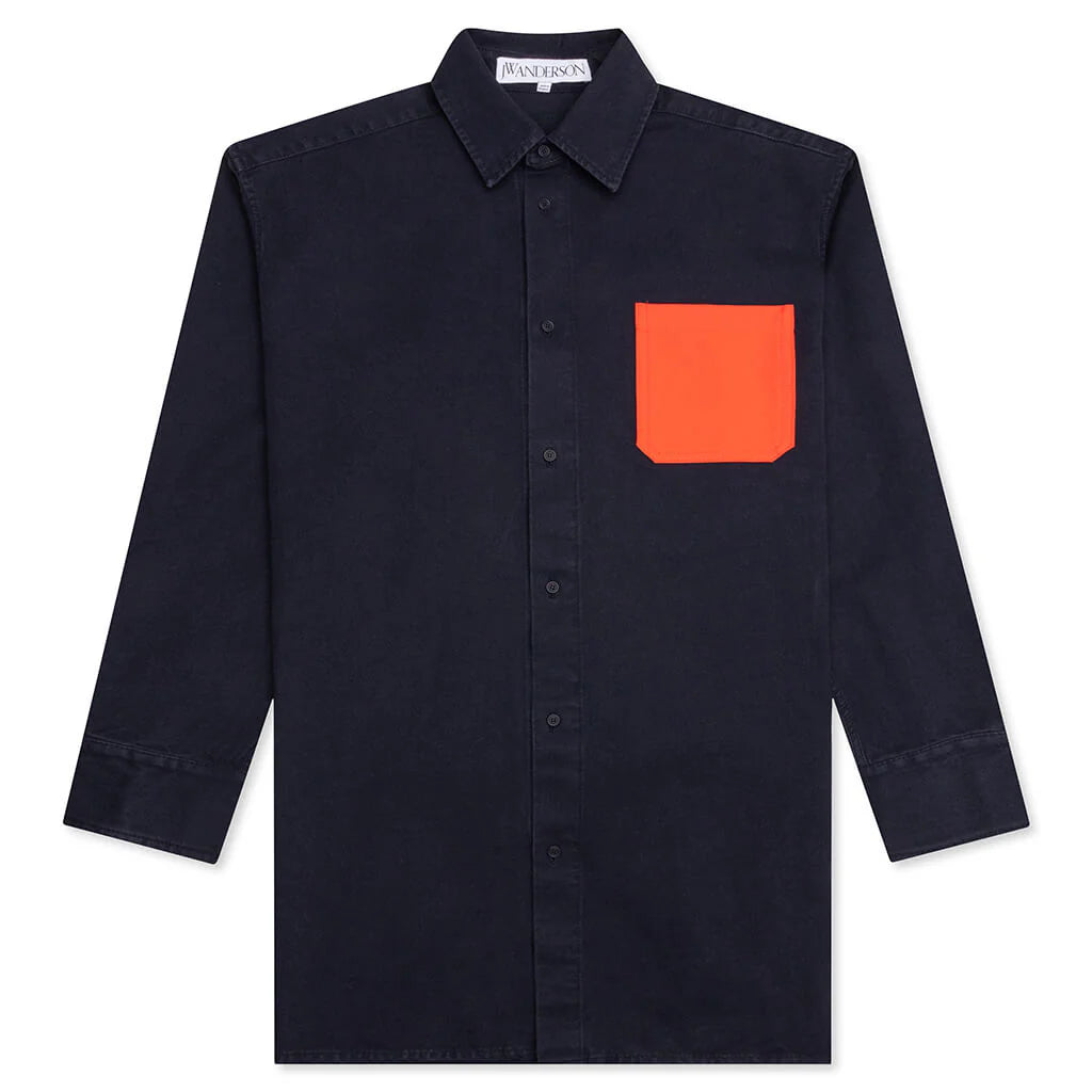 Chest Pocket Oversized Contrast Shirt Navy