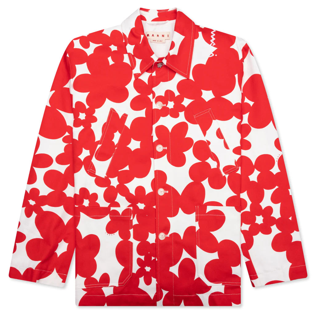 Red and White Dillies Print Jacket Crimson