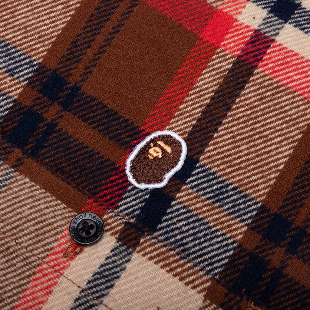 Bape Check Ape Head One Point Flannel Shirt Red