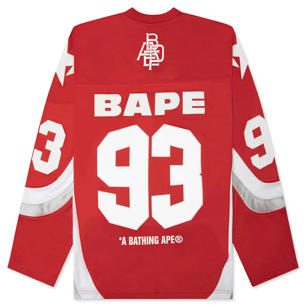 Line Camo Jacquard Logo Relaxed Fit Ice Hockey Jersey Red