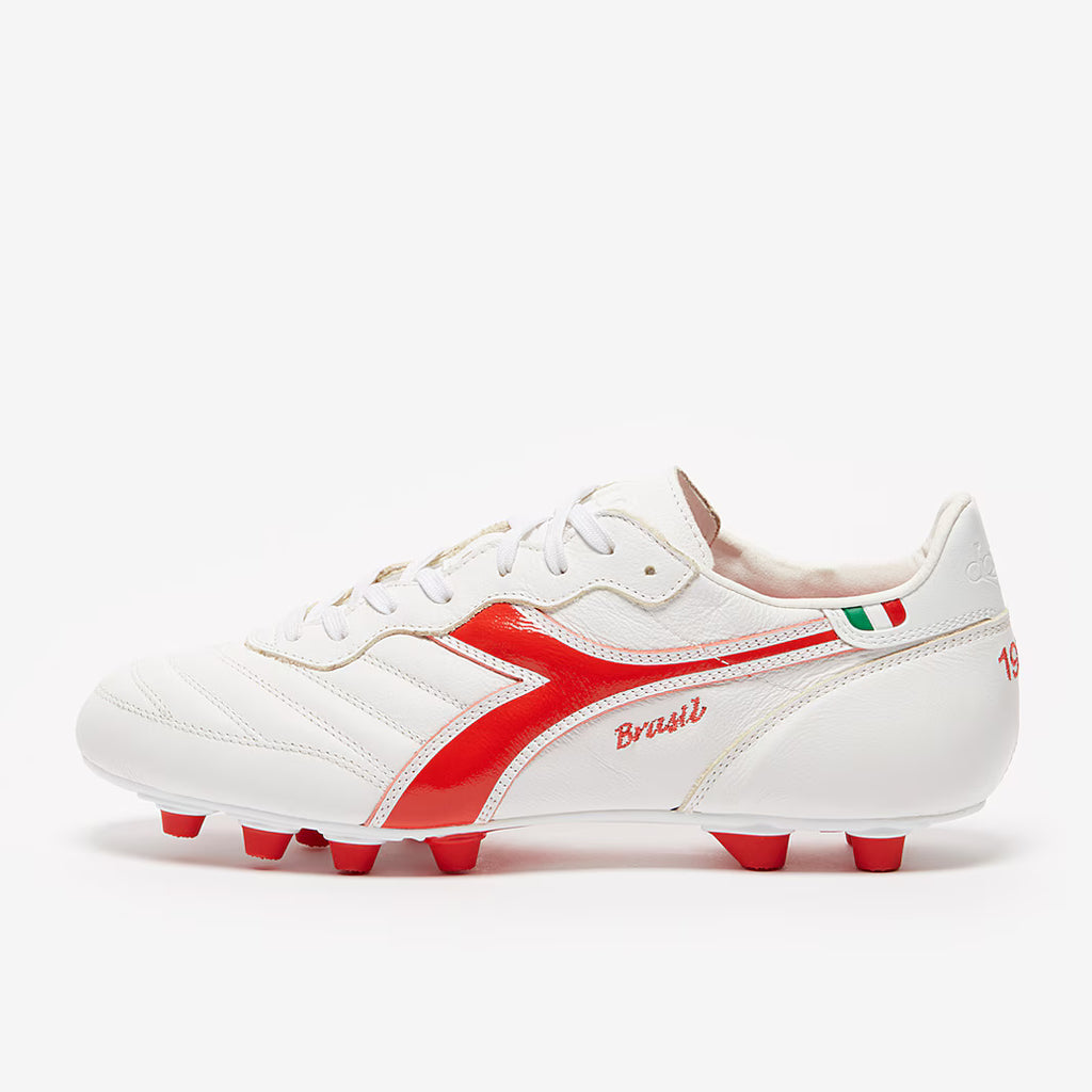 Diadora Brasil Made in Italy OG LT MDU FG Firm Ground Soccer Cleats White Milano Red