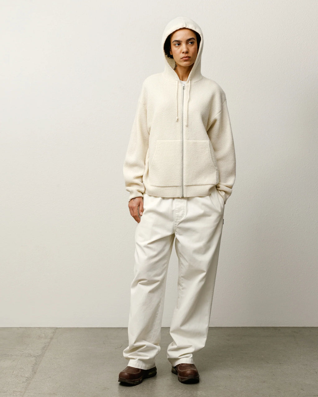 TEXTURED ZIP HOODED SWEATER