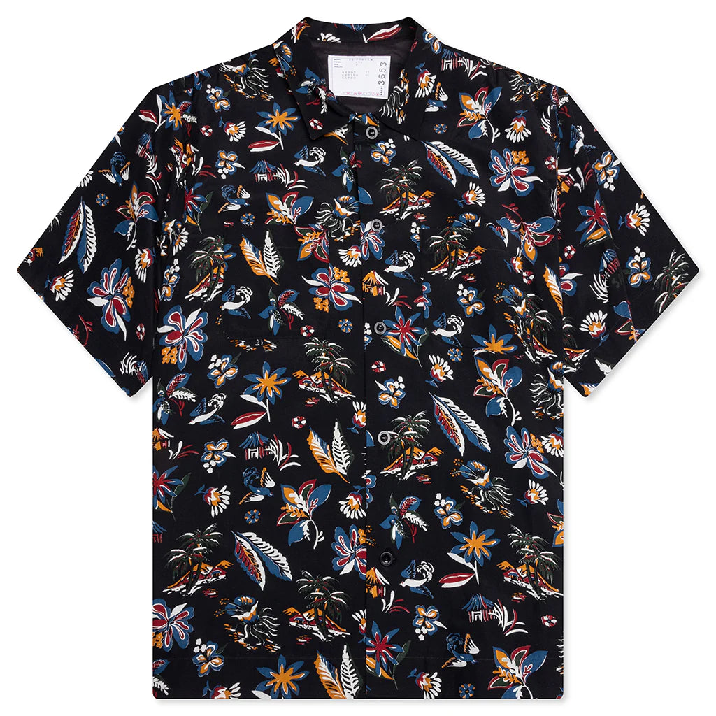Car Race Tropical Print Shirt Black Tropical